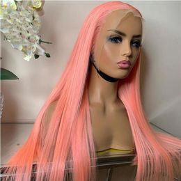 Perruques synthétiques sans colle préplumées couleur rose cheveux 13 4 dentelle avant avec délié naturel longue ligne droite doux Cosplay2951