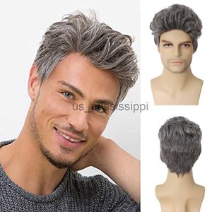 Pelucas sintéticas GNIMEGIL Pelucas cortas Hombre Color gris Peluca sintética Cosplay Fibra suave resistente al calor Disfraz de Halloween Peluca Hombres viejos Pelucas naturales x0826