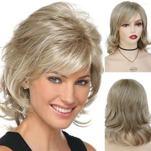 Perruques synthétiques GNIMEGIL perruque blonde courte élégante pour les femmes cheveux bouclés naturels utilisation quotidienne belle apparence Cosplay Halloween résistant à la chaleur