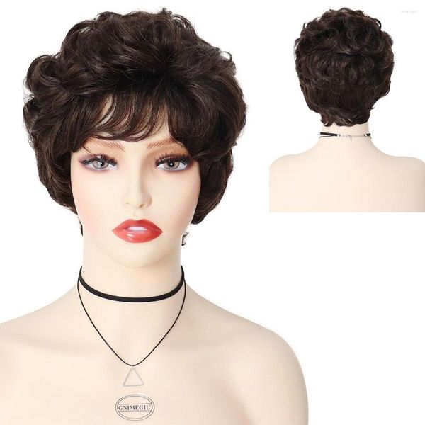 Pelucas sintéticas GNIMEGIL elegante peluca corta y rizada para uso diario disfraz de Cosplay mamá cabello castaño Natural bonito para mujer
