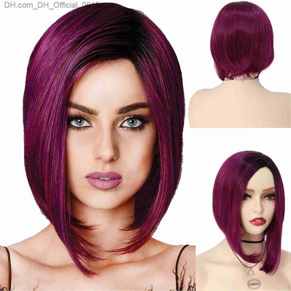 Pelucas sintéticas GNIMEGIL peluca sintética Borgoña adecuada para mujeres pelo corto Bob peluca suave pelo liso púrpura rojo Umbrey peluca apariencia natural Z230805