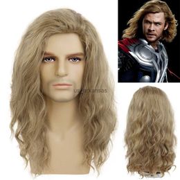 Perruques synthétiques gnimegil synthétiques longues perruques bouclées pour l'homme perruque de cheveux blonde hommes cosplay costume costume de styles naturels.