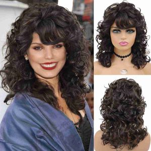 Perruques synthétiques Gnimegil Wigs synthétiques pour les femmes noires avec une texture bouclée et une frange marron mise en évidence de coiffure naturelle régulière Hair Hkd230818