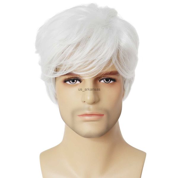 Perruques synthétiques Gnimegil White Wig Coiffure courte Cosplay Wigs for Men Natural Look White Old Man Wig avec Bangs Halloween Costume Wig Sale HKD230818