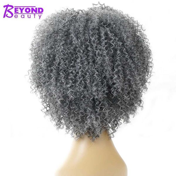 Pelucas sintéticas Peluca gris Bob Pelucas rizadas afro rizadas cortas sintéticas grises para mujeres Negro Plata Afroamericano Cabello falso natural Beyond Beauty 240328 240327