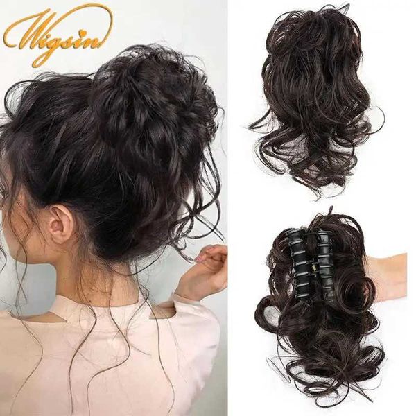 Perruques synthétiques Accessoires capillaires WIGSIN synthétique 10 pouces court bouclé beignet cheveux Chignon griffe désordre cheveux Chignon postiche pour les femmes 240328 240327