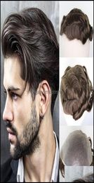 Pelucas sintéticas Productos para el cabello Hombres Marrón Mezclado Gris Remy Humano 610 Resaltar Piel Pu Sistema de reemplazo fino Postizos Hombre Toupee247914243