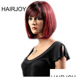 Synthetische pruiken Hairjoy Haar Dames Zwart Rood Gemengd Korte rechte pruik Drop Delivery Producten Dhupq