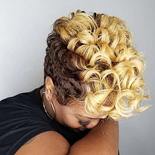 Pelucas sintéticas HAIRJOY Hair Women Peluca afroamericana rizada corta 230314