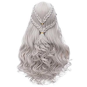 Synthetische pruiken haarjoy synthetisch haar daenerys targaryen pruiken zilveren lang gevlochten kostuum cosplay queen lolita pruik voor vrouwen hkd230818