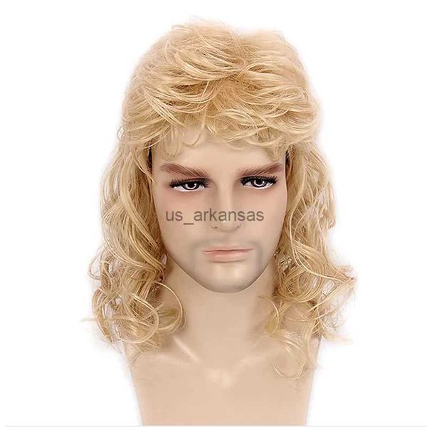 Perruques synthétiques coiffure coiffure synthétique disco muette perruques pour hommes hippie longue perruque bouclée pour costume de fête Halloween HKD230818