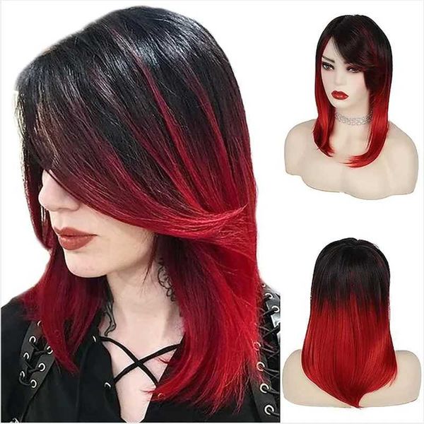 Perruques synthétiques HAIRJOY cheveux synthétiques femmes Ombre noir rouge perruque moyenne longue droite partie latérale perruques 240328 240327