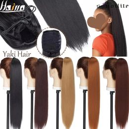 Pelucas sintéticas Hairro 22 pulgadas Yaki Long Afro Puff Ponytail Kinky Natural Hair Sintético Kinky Straight Cordón Ponytails con banda elástica 231204