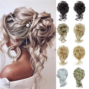 Synthetische pruiken Hairstar Broodje Rommelig Krullend Elastisch haar Scrunchies Haarstukjes Synthetische Chignon Donut Opgestoken Haarstukken voor Dames Meisjes 240329