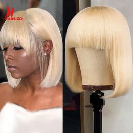 Perruques synthétiques HairUGo 613 # Blonde BOB perruque de cheveux humains avec frange Remy pleine Machine faite perruques de cheveux humains brésiliens pour femme 230818