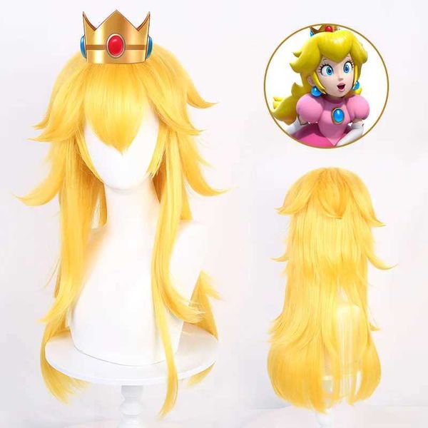 Pelucas sintéticas Mujeres de Halloween Princesa Peach cosplay peluca estilo Peach girl disfraces de cabello dorado 240328 240327