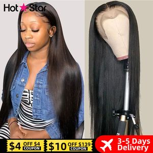 Perruques synthétiques HD Lace Front Human Straight 13x4 13x6 Frontal transparent pré-plumé pour les femmes 230629