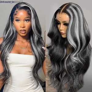 Perruques synthétiques HD Lace Grey Highlight Color Perruque de cheveux humains avec des cheveux de bébé sans colle Body Wave Lace Front Wig synthétique pour les femmes noires Z230801