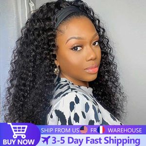 Synthetische pruiken Hoofdband Kinky Curly Wig Human Hair 180% Dichtheid voor zwarte vrouwen Natuurlijke kleur Remy Jarin Bulk Sale gratis snel schip 230227