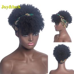 Synthetische pruiken hoofdband pruik kort afro kinky krullend haar voor zwarte vrouwen pluizige krullen band Afrikaanse tulband wrap 230417