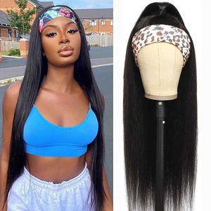 Synthetische pruiken hoofdbandpruiken voor vrouwen dikke bouncy zwart haar recht gluess synthetische cosplay dagelijkse hittebestendige vezel 230227