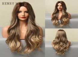 Perruques synthétiques Henry Margu Long Brown Blonde ombre Wavy Natural Cosplay Daily For Women Part Moyen Hair Wig résistant à la chaleur 9846658