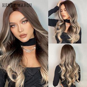 Synthetische Pruiken Henry Margu Lange Golvende Bruin Hoogtepunt Blonde Natuarl Hairs voor Dames Cosplay Party Daily Hittebestendig Haar