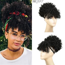 Pelucas sintéticas High Puff Afro Kinky Curly cola de caballo sintética con flequillo Short Chignon Hair Drawstring Clip Hair para BlackWhite Women 230403