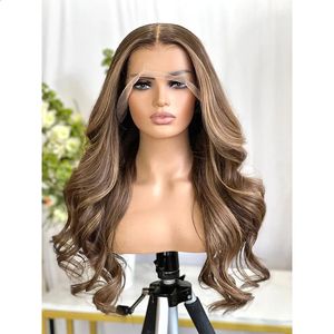 Perruques synthétiques Highlight Ash Blonde 150Density Body Wave Silk Top Je Double Drawn Casher Perruque de cheveux humains européens pour femmes 231214