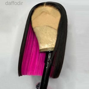 Perruques synthétiques Highlight Bob perruque brésilienne perruques de cheveux humains pour les femmes noir rose courte dentelle avant perruques Co cheveux synthétiques résistant à la chaleur 240308
