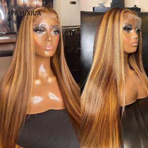 Perruques synthétiques Highlight Wig Honey Blonde Straight Lace Front Synthétique Résistant à la chaleur Cheveux brésiliens s pour femmes Hd Frontal 230227
