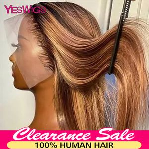 Perruques Synthétiques Highlight Perruque Cheveux Humains Ombre Honey Blonde 427 Couleur Lace Front Pour Les Femmes Pré Plumées Os Droite Frontale 230630
