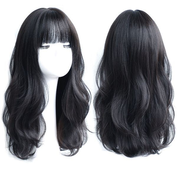 Pelucas sintéticas HOUYAN Peluca sintética rizada larga con flequillo central Cabello castaño oscuro natural Mujer Cosplay Fibra resistente al calor 230314