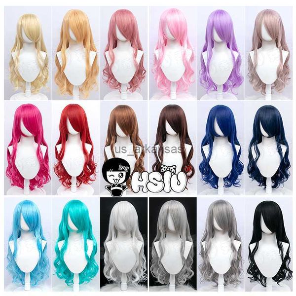 Perruques synthétiques HSIU Brandcosplay Wig 75cm 29,5 pouces multiples longs boucles bouclées rose rose rouge violet argenté fibre bouclée fibre perruque synthétique hkd230818