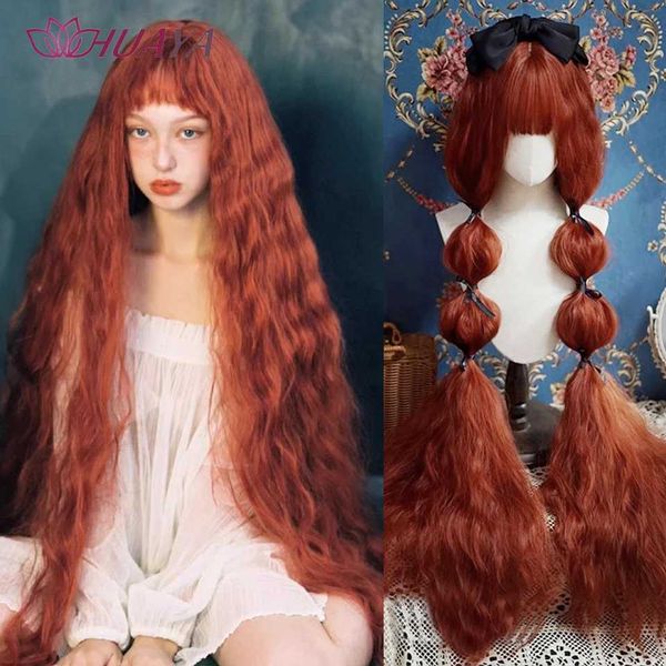 Pelucas sintéticas HUAYA Peluca larga lolita 120 cm Peluca de cosplay marrón rubia extra larga con flequillo Peluca rizada sintética para mujeres Fiesta Uso diario 240328 240327