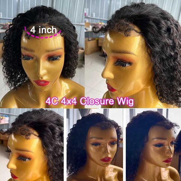 Perruques synthétiques Chignons humains 4C Kinky Edges Baby Hair Lace Wigs 180% 13x4 HD Lace Frontal Wig Remy Kinky Curly Human Hair Wigs pour femmes Afro Curly Edges Wig 240327