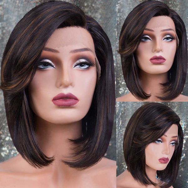 Pelucas sintéticas Pelucas de cabello humano Bob recto brasileño para mujeres Peluca frontal transparente en venta Barato Pre desplumado Encaje Natural 230227