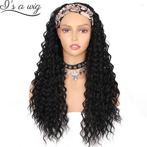 Pelucas sintéticas I's A Wig Diadema larga y rizada para mujeres Water Wave Glueless Black Brown Daily Cosplay