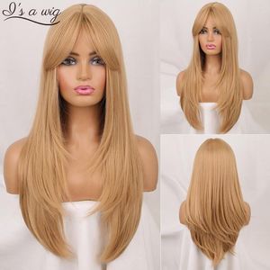 Synthetische pruiken I's A Wig Lang Gelaagd Voor Dames Blond Met Pony Zijkant Zwart Bruin Ombre-haar Dagelijks Cosplay