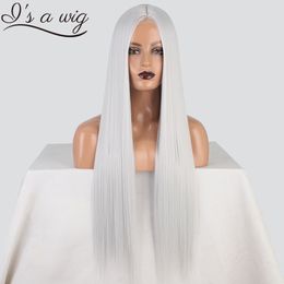 Perruques synthétiques I s a wig Long Straight Straight Grey pour femmes Blonde Noir Orange Couleur Partie centrale Cosplay Fibre résistante à la chaleur 230314