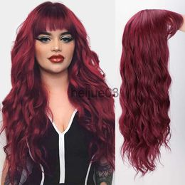 Perruques synthétiques I's a wig Perruques synthétiques Water Wave Long Red Cosplay Wig with Bangs for Women Pink Brown Black Heat Resistant False Hair x0715