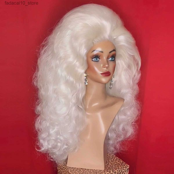 Pelucas sintéticas ICE QUEEN WIG Peluca delantera de encaje/Peluca de drag queen de doble pila/Peluca de disfraz/Peluca de platino blanco/pelo sintético Pelucas de drag queen rubias Q240115