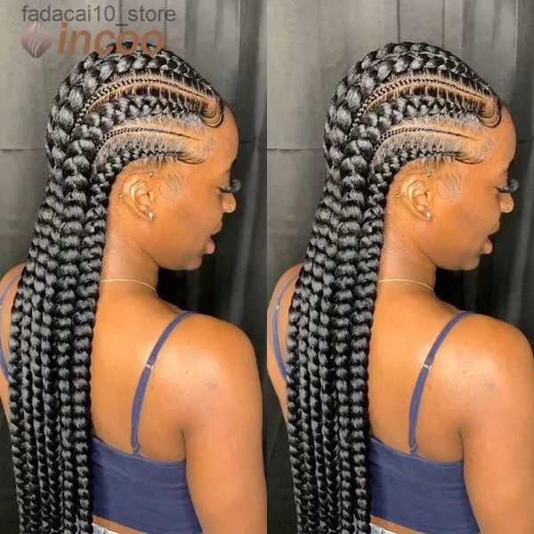 Synthetische Perücken Incoo 36 volle Spitze geflochtene Perücken für schwarze Frauen Jumbo knotenlose Box Braid Lace Perücken Cornrow synthetische Perücke Braide afrikanisches Haar Q240115