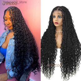 Synthetische pruiken Incoo 36 synthetische gevlochten kanten frontale pruik Faux Goddess Locs Gevlochten pruiken met babyhaar Zwarte twistpruiken Volledige kanten gevlochten pruiken Q240115