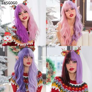 Perruques synthétiques insgogo perruques synthétiques avec une frange pour les femmes colorée de Noël Halloween Cosplay Lolita Style Natural The High Res résistant aux cheveux 2023 HKD230818