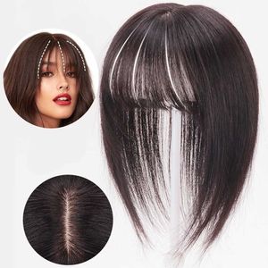 Perruques synthétiques Invisible synthétique avant soigné Bang cheveux faux frange pince en Bang couverture cheveux blancs naturel pour les femmes perruque postiche 240329