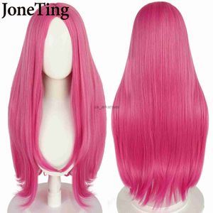Perruques synthétiques jonéting synthétique narciso anasui cosplay wig anime jojo bizarre aventure cosplay perruque rose rouge cheveux long + perruque gratuite cap hkd230818
