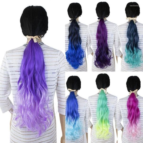 Pelucas sintéticas JOYBEAUTY Cola de caballo Colorido Ombre Claw On Clip In Mujeres Cabello Ondulado Cola de caballo Cola de caballo Azul Púrpura Peinado Peluca sintética