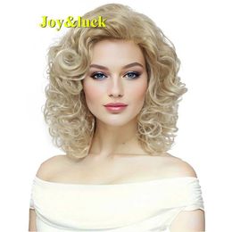 Perruques synthétiques Joy chance perruque courte bouclée perruques de cheveux synthétiques mélange d'or couleur blonde perruque complète pour femme avec frange style de cheveux quotidien naturel 240328 240327