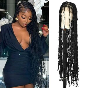 Perruques synthétiques Kalyss 40 pouces pleine Double dentelle avant carré sans noeuds Locs perruques tressées pour les femmes noires Loc tresse perruque avec des cheveux de bébé 240328 240327